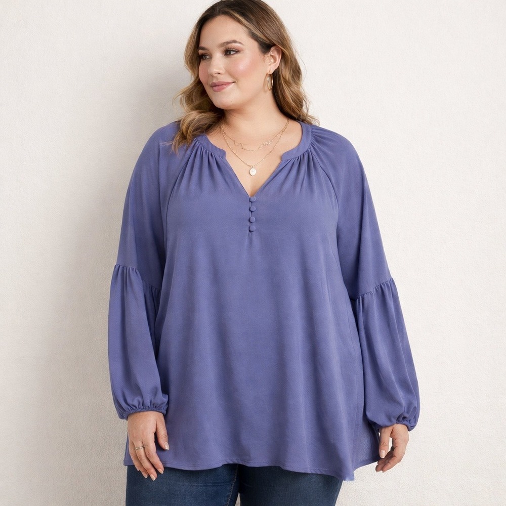 Torrid‎ Blouse Women Plus 4 Purple V-Neck Lantern Sleeve Boho Top Flowy Party